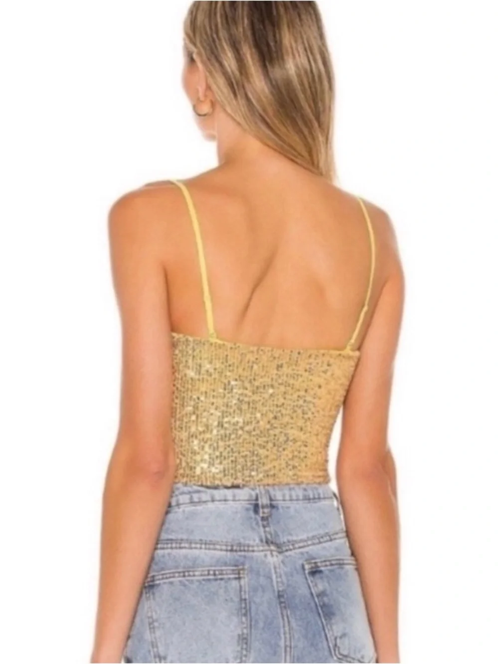 Free People Gold Smocked Cami with Yellow Straps